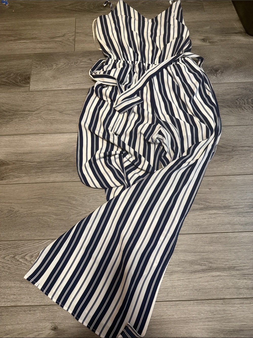 Striped Navy & White Wide-Leg Jumpsuit